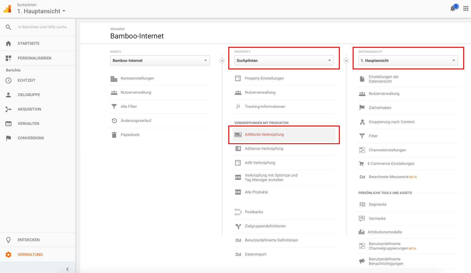 Analytics verwaltung