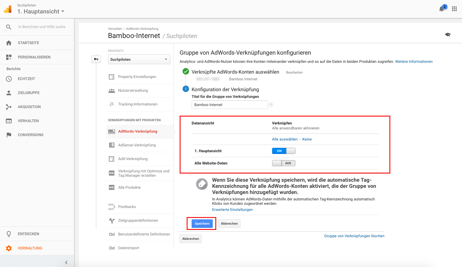 Datenansicht in Analytics